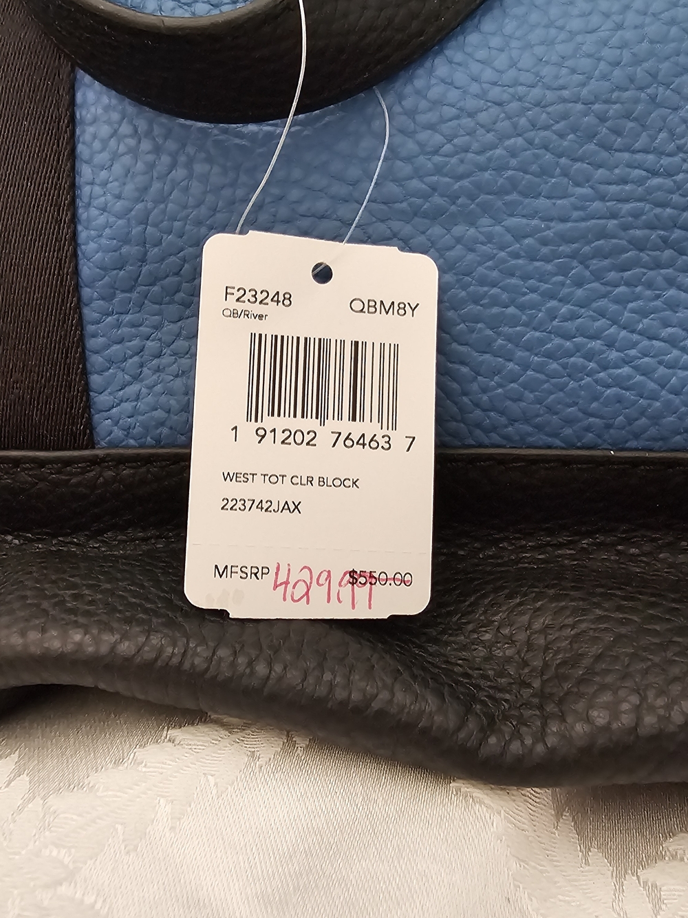 NWT! Coach Men's West Tote Colorblock Blue and Black Leather-Trim Tote Bag - Picture 6 of 12